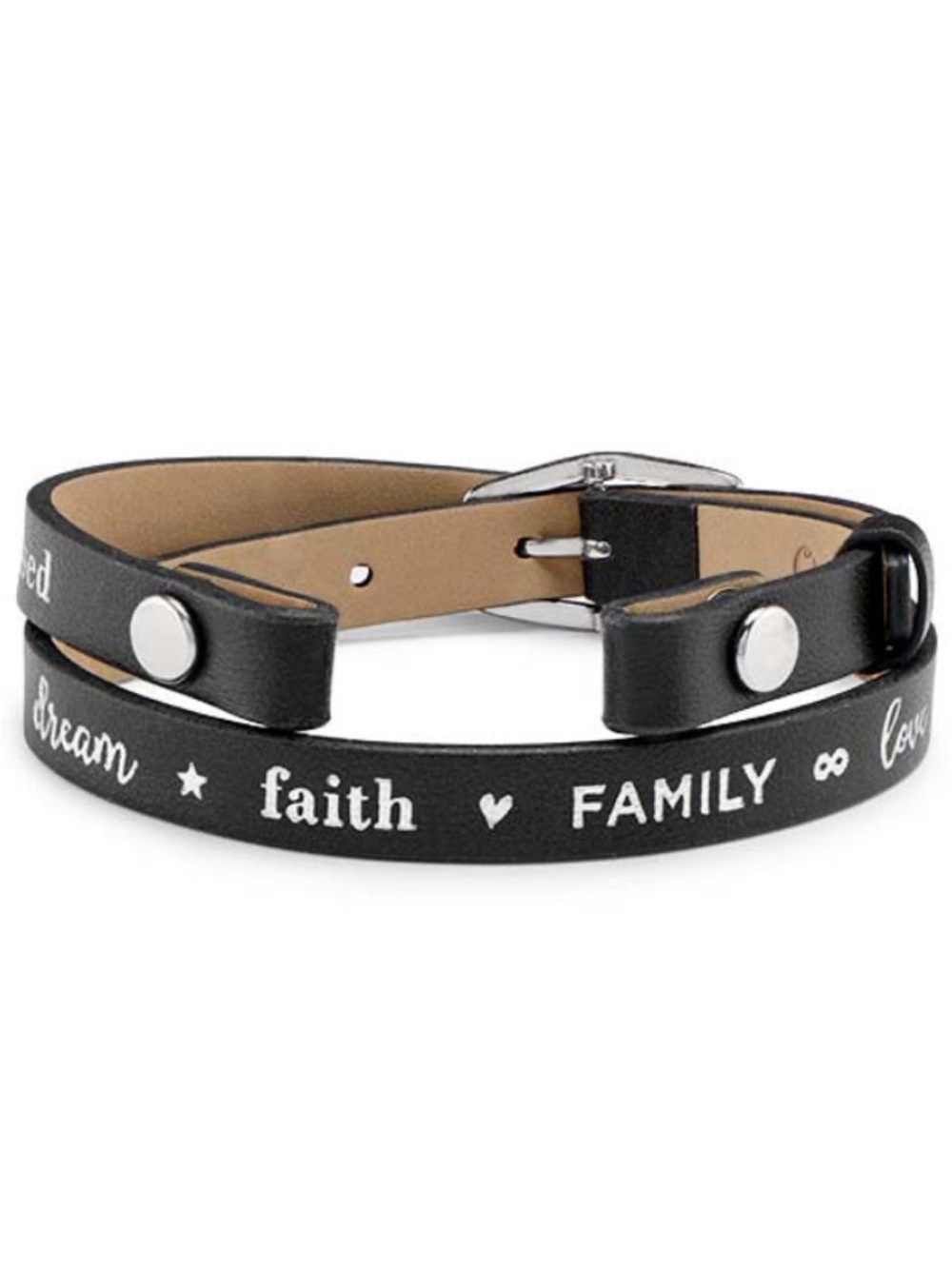 Origami Owl Black w/Silver Words Double Wrap Band